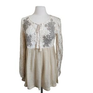 Ryu Mixed Knit Lace Steampunk Victorian Fairy Tunic Dress Top women Small Boho